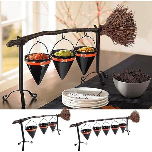 Halloween Witch Hat Snack Bowl Stand Home Party Witch Hat Snack Bowl Shelf Decoration Device Adorable Broomstick SnackBowl Stand
