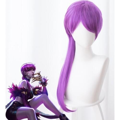 K/DA League Of Legends KDA Girl Group LOL Evelyn With Purple Ponytail Cosplay Anime Wig