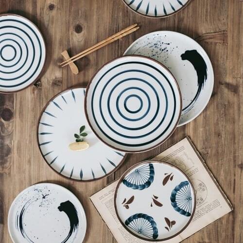 Ceramic Round Plate Creative Dishes Pottery Nordic Style Hand-painted Plate Home Tableware Breakfast Dessert Steak Plate