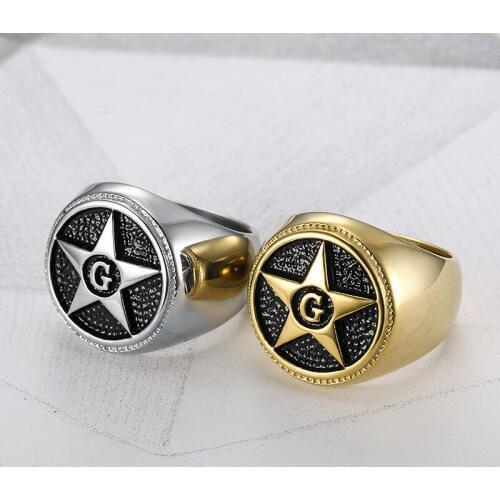 2 color Size 7-15 Star Letter G Ring for Men Gold Silver Casted Solid Stainless Steel Masonic Rings Male Fashion Jewelry