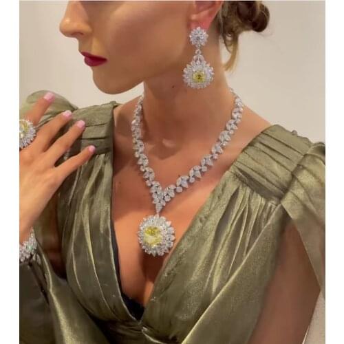 AccKing 2pcs Bridal Zirconia Full Jewelry Sets For Women Party, Luxury Dubai Nigeria CZ Crystal Wedding Jewelry Sets
