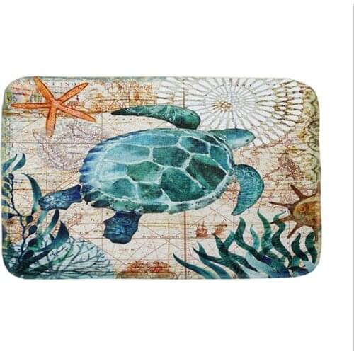 Marine Style Door Mat Floor Carpet for Living Room Sea Turtle Pattern Coral Fleece Rug Anti-Slip Doormat Home Decor