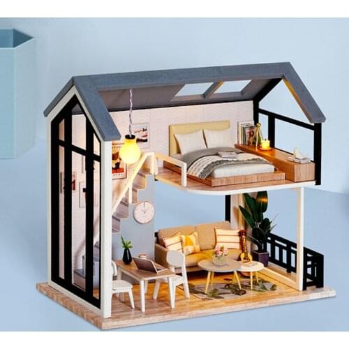 Creative DIY Dollhouse Kit Wooden Doll Houses Miniature Dollhouse Furniture Kit With LED Toys For Children Christmas Gift