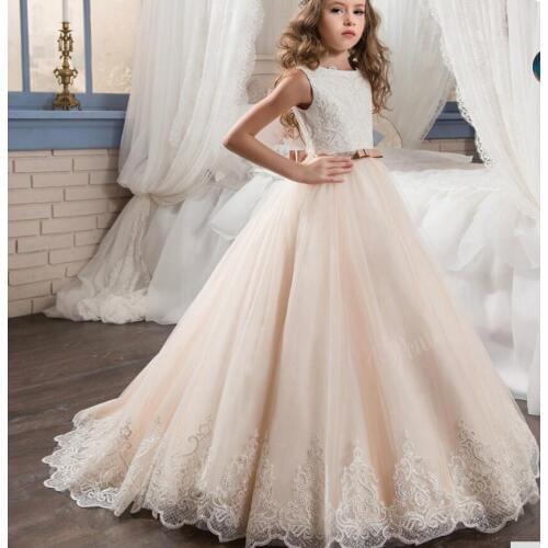 Real Image Lace Flower Girls Dresses Ball Gown Floor Length Girls First Communion Dress Princess Dress 2018
