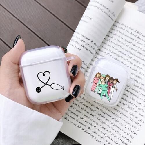 Cartoon Medicine Doctor Nurse Clear Soft silicone TPU For AirPod 1 2 Cases For Airpods Charging Box For AirPods 1 2 Fundas Coque