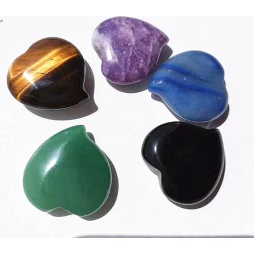 5pcs Natural Mixed gemstone carved Heart Love Stone for Jewelry Making