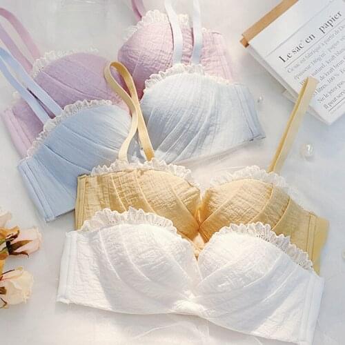 Wasteheart New Women Fashion White Sexy Lingerie Sets Lace Plus Size Bras Cotton Panties Underwear Wireless Bra Sets Cup A B