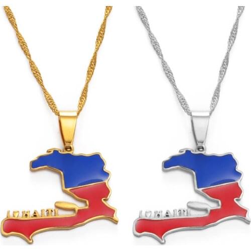 Anniyo I LOVE HAITI Necklaces for Women Men Haiti Map Pendant Chains Ayiti Gold Color Jewelry Haytian Gift,Map of Haiti #151621