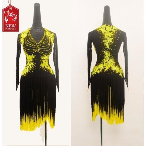 NEW Rumba Jive Chacha competitive Latin Dance Dress,Dance Clothes,dance wear, fringe latin dress ,dancing dress for kids,Yellow