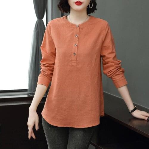 Casual Cotton Linen Blouses Ladies Tops Plus Size Spring New Korea Fashion Women Long Sleeve Loose Shirt All-Matched