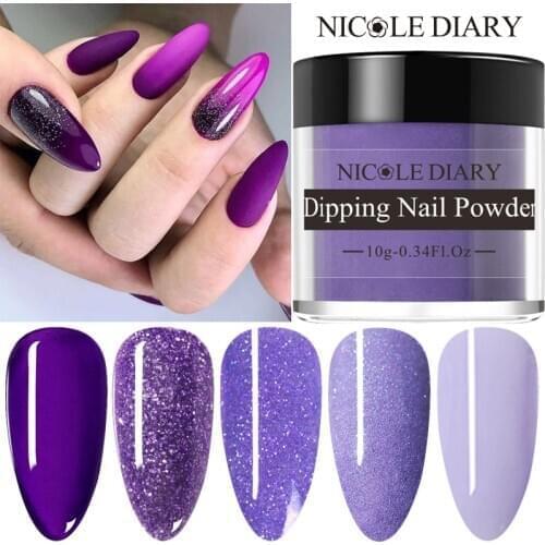 NICOLE DIARY Purple Series Dipping Dip Nail Powder Polish Nail Glitter Chrome Dust Pigment Dipping Liquid Nail Art Decoration