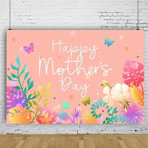 Happy Mothers Day and Flowers Pink Backdrop Photography Background Baby Shower Celebration Photo Booth Studio Decor