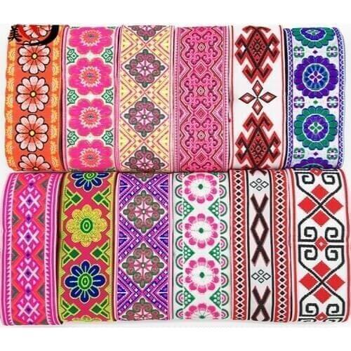 Mixed Ethnic Embroidery Flower Lace 50MMX8YD Handmade Woven Jacquard Ribbon Trims For Curtains Less clothes and Bags Accessory