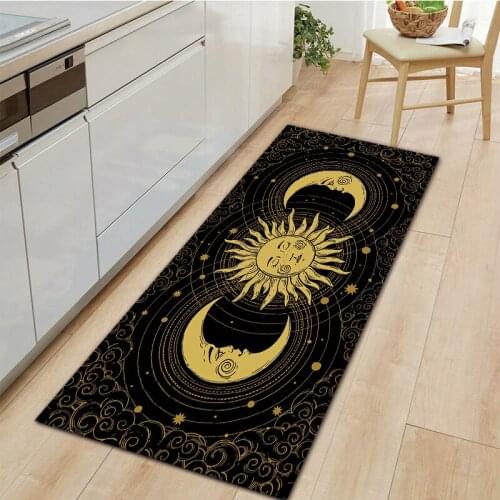 Sun And Moon Retro Style Absorbent Kitchen Carpet Anti-Slip Bath Mat Home Entrance Doormat Long Soft Living Room Area Rugs