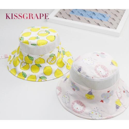 Two Sides Baby Girls Summer Cotton Caps Toddler Kids Buckets Hats with Cartoon Pattern Childrens Mesh Panama Hats Casquette