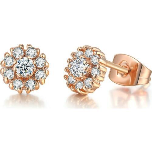 TRACYSWING Stud Earring For Women Sweet Flower AAACubic Zirconia Rose Gold Silver Color Birthday Gift Fashion Jewelry TWE807