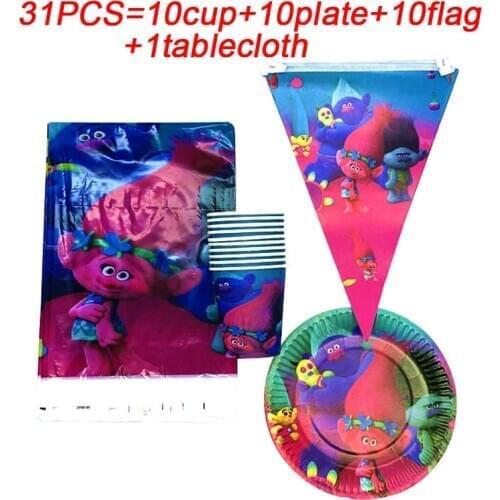 Trolls 2 Party Cup Plate Tablecloth Trolls Birthday Party Decoration Banner Flags Baby Shower Party Supplies Set For 10 Person