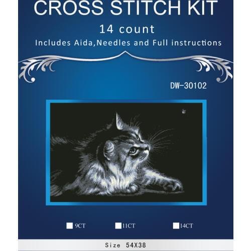 Oneroom Black cat cross stitch package animal 14ct black cloth cotton thread embroidery DIY handmade needlework