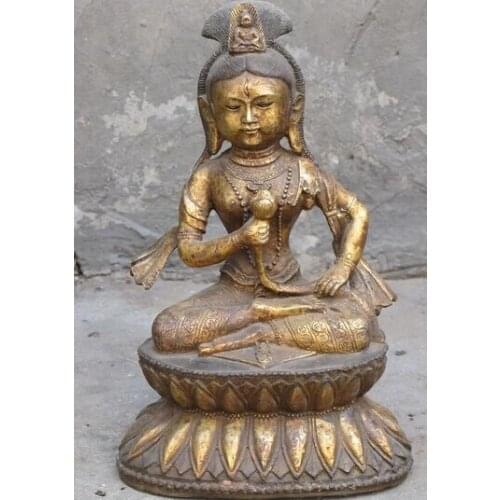 Xd 003176 10"Tibet Bronze gilded vintage 3 eye White Tara Kwan-yin Avalokitesvara guanyin