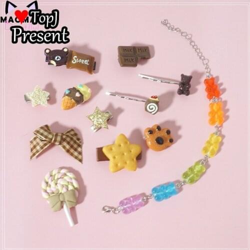 1set Lovely Harajuku Hairpin Soft Sister Chocolates candy Hairpin Edge Clamp Simulation Cookies Duckbill Clip lolita Hair Tools
