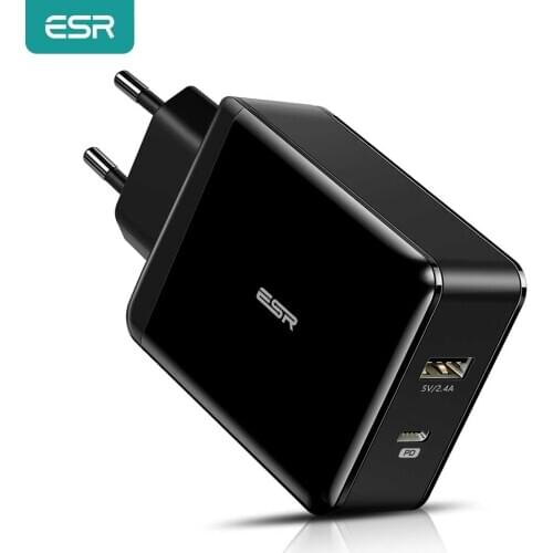 ESR USB C Charger 30W Dual Port Charger Power Delivery Wall Charger with Foldable Plug PD 18W Port for iPhone XS/XR/XS Max iPad