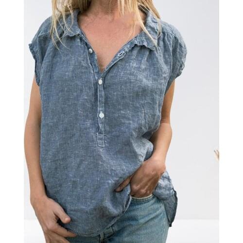 Women Shirt Lapel Neck Sweat-absorbent Cotton Flax Fashion Sleeveless Blouse for Summer