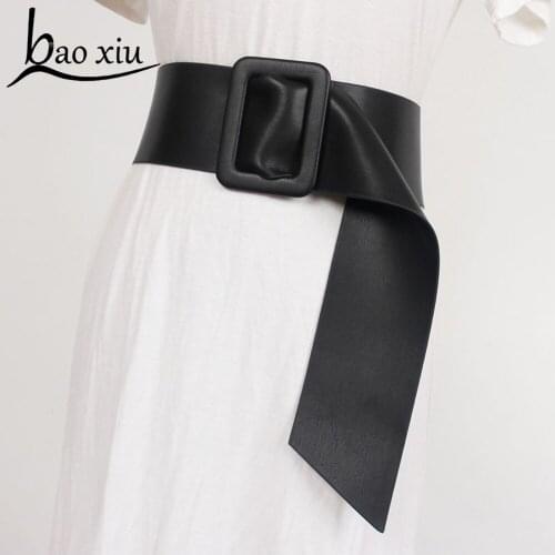 Womens Luxury Belt Wide Vintage Leather Dress Belt Faux Leather Straps Retro PU Western Gothic Bondage Female Long Straps Belt