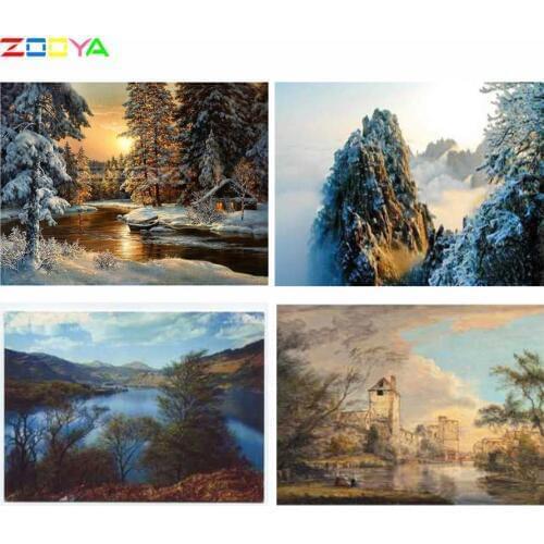 ZOOYA DIY Diamond Embroidery Landscape Forest Snow Tree Winter Water House Diamond Painting Cross Stitch Mosaic Decoration BK420