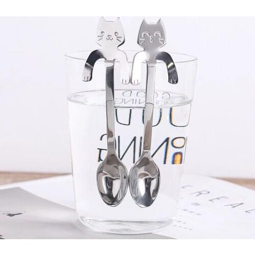 11.8cm Cute Cat Coffee Spoon Stainless Steel Teaspoon Dessert Snack Scoop Ice Cream Mini Mixing Spoons Kawaii Tableware