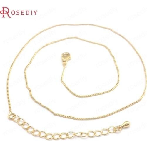 40505)2PCS Full length 56.7CM 24K Gold Color Copper Necklaces Finished Chains Jewelry Making Supplies Diy Findings Accessories