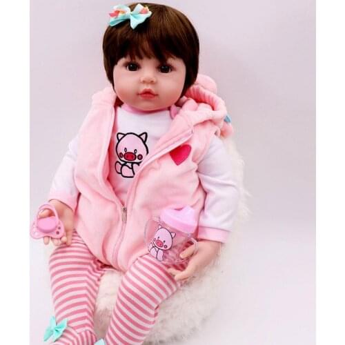 48 Cm Rebirth Dolls Mother Training Props Lovely Doll Short Toys Doll Newborn Vest Body Simulation Baby Soft Hair Handmade S3U0