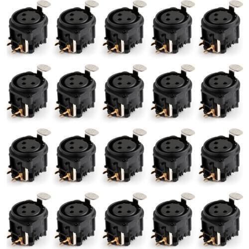 Artudatech 20Pcs 3Pole Lock XLR Female Chassis Socket PCB Panel Connector For Mic Guitar