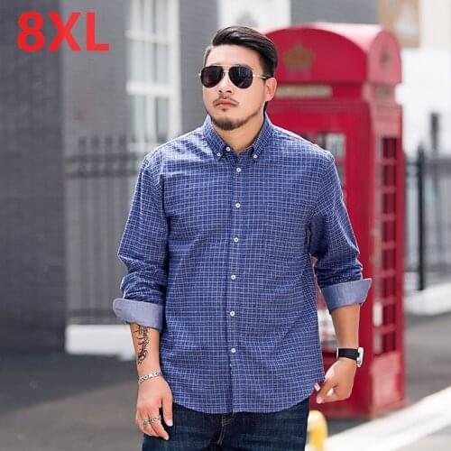 Plus size 10XL 8XL 6XL 5XL Men Shirt Long Sleeved Solid Floral Printing Plaid Casual Male Shirts Brand Clothing Dress Shirt Man