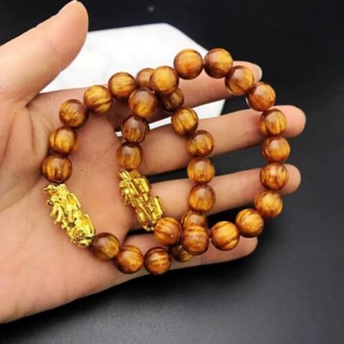 Feng Shui Golden Silk Willow Buddha Pi Xiu Bead Amber Wealth Lucky Bracelet New