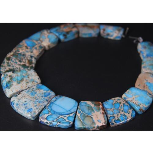 15pcs Light Blue Top Drilled Impression Jaspers Trapezoid Slab Beads,Ocean Sediment Emperor Stone Graduated Necklace Pendants