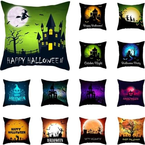 Halloween Decorative Cushion Cover for Party Sofa Car Office Pillow Case Home Decor Dark Castle Throw Pillow Cover 45x45cm