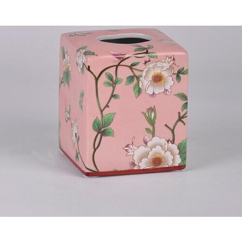 Ceramic Tissue Box Desktop Paper Organizer Holder For Office Home Living Room Painted Flowers Removable Paper Rack Free Shipping