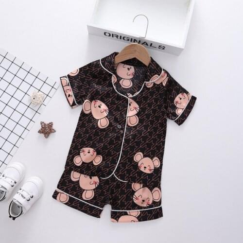 Bobora Childrens Pajamas Baby Suit Kids Clothes Toddler Boys Girls Ice Silk Satin Cartoon Printing Tops Pants Set