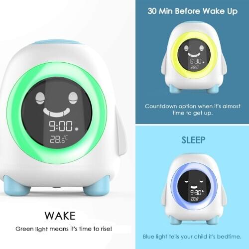 Kids Children Sleeping Training Temperature LED Light LCD Display Alarm Clock Cartoon Alarm Clock Electronic Clock Night Light