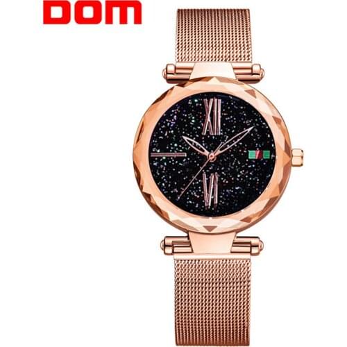 DOM Brand Women Fashion Purple Quartz Watches Steel Strap Roman Ladies Casual Watch Gift