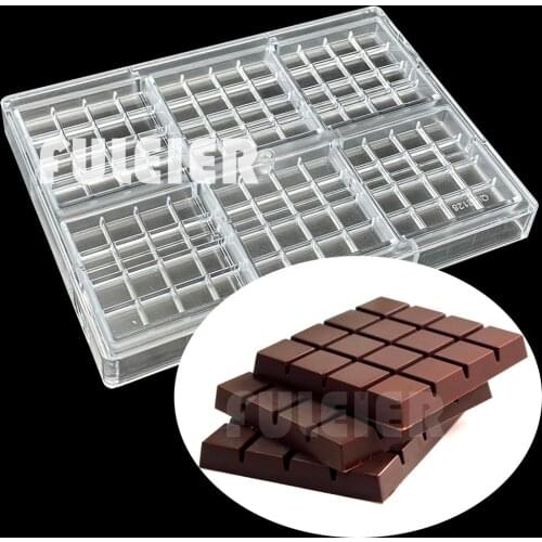 100g Polycarbonate Chocolate bar mold 6 hole Cube 16 grids Baking Candy Mould Sweets Bonbon Cake Confectionery Tool Bakeware