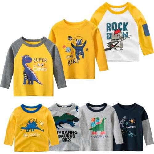 95%COTTON Boys T Shirts Spring Autumn Long Sleeve Tops Kids Dinosaur Sweatshirt Children Boy Shirts Clothing Boys Clothes