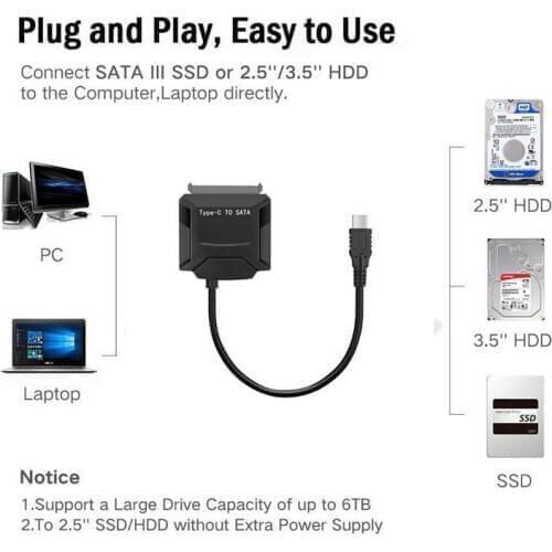 Type C USB 3.1 Male to SATA 22 Pin 2.5" 3.5" Hard disk driver SSD Adapter Cable
