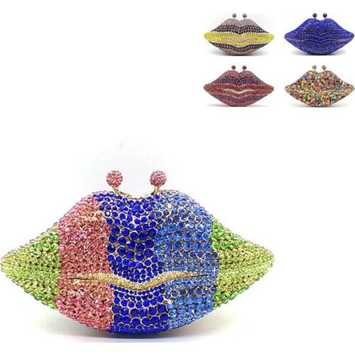 Luxury women evening party bag diamonds hot lip shape crystal clutches bridal wedding party small purses