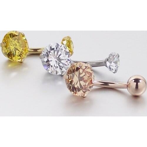 1Piece Free shipping Round Zircon Stone Belly Ring Curved Banana Navel Bell Button Ring Body Piercing Jewelry