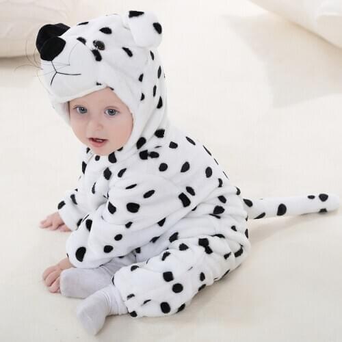 Flannel Boys Girls Animal Rompers 0 1 2 Years Cartoon Panda Cow Pig Children Hooded Newborn Baby Clothing bebes Jumpsuit