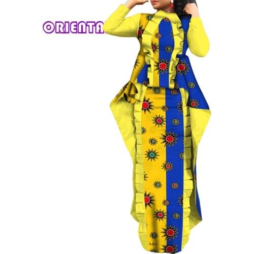 2 Pieces Set African Skirt Set Autumn African Print Long Ruffled Tops and Long Skirts African Clothes for Women Outfits WY6025