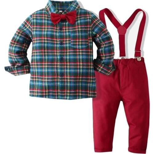 Autumn Baby Boy Clothing Set Infant Long Sleeve BowTie Shirt + Suspenders Trouser 4Pcs Gentleman Wedding Party Dress Suit