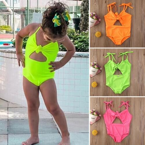 2020 Summer Toddler Kids Baby Girl Swimsuit Fluorescence Swimwear One pecies bodysuit Swimming Bikini Bathing Suit for children