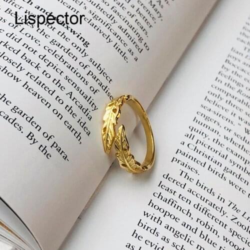 Lispector 925 Sterling Sliver Vintage Korean Leaf Ring for Women Plating Gold Retro Hollow Leaves Open Ring Female Jewelry Gifts